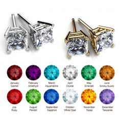 2 Pairs Genuine Swarovski Elements 6mm -14kt White & Yellow Gold Plated Stud Earrings